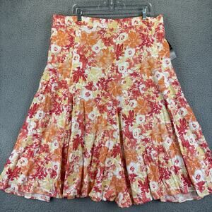 Woman Within Linen Skirt PL Floral Cottagecore Feminine Flare A-Line Pockets